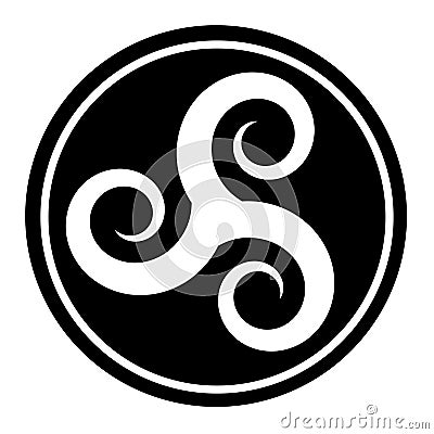 Triskelion symbol icon in a black circle Cartoon Illustration