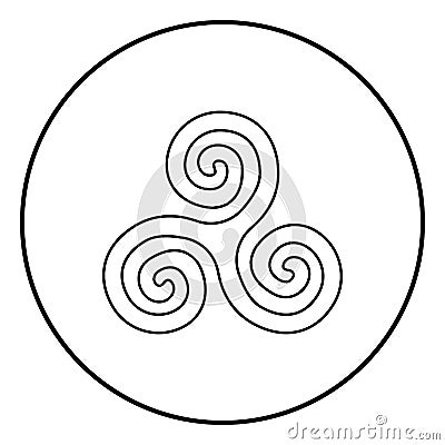 Triskelion or triskele symbol sign icon outline black color vector in circle round illustration flat style image Vector Illustration