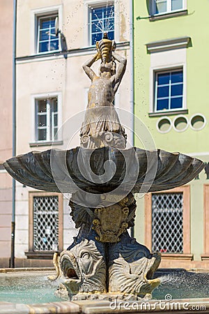 Triton fountain from 1700 in the city of Nysa. Stock Photo