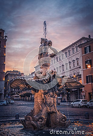 The Triton Fountain at Piazza Barberini, Rome Editorial Stock Photo