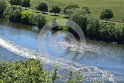 Trittenheim, Germany - 06 01 2021: blue Mosel in summer Stock Photo