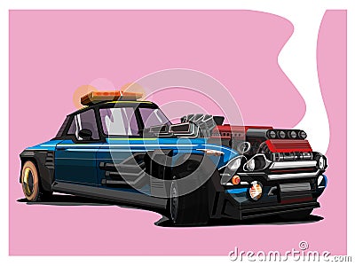 Customized Car with a Mighty Engine Vector Illustration