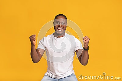 Triumph, victory and online win. and expressing positive emotions Stock Photo