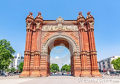 Triumphal Arch Arc de Triomf in Barcelona, Spain Editorial Stock Photo