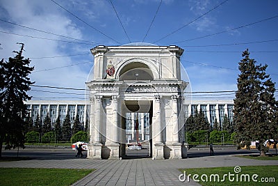 Triumphal arch in Chisinau, Moldova Editorial Stock Photo