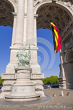 Triumphal Arch,Jubilee Park, Parc du Cinquantenaire Brussels, Belgium, Europe Editorial Stock Photo