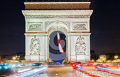 The Triumphal Arch at night, Paris, France. Stock Photo