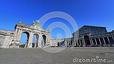 The triumphal arch at Parc du Cinquantenaire in Brussels Editorial Stock Photo