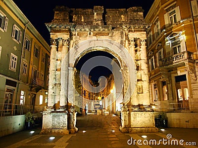 The Triumphal Arch of the Sergi or the Golden Gate, Pula - Istria, Croatia / Slavoluk Sergijevaca ili Zlatna vrata u Puli - Istra Stock Photo