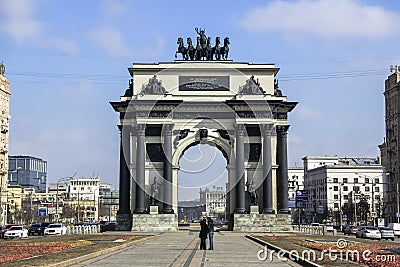 Triumphal gate in order to commemorate Russia& x27;s victory over Napoleon. Editorial Stock Photo