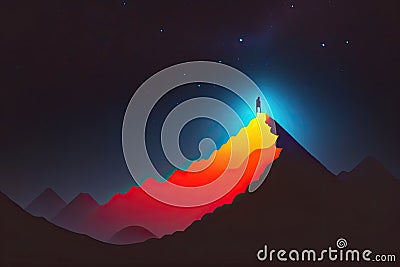 Triumphant Person Mountain Background Generative AI Stock Photo