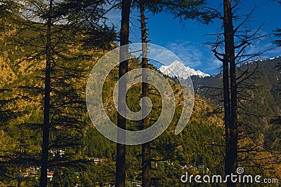 Triund peak in Dhauladhar ranges as seen from Dharamkot, Mcleodganj, Stock Photo