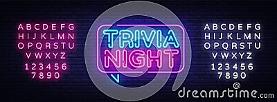 Trivia night announcement neon signboard vector. Light Banner, Design element, Night Neon Advensing. Vector illustration Vector Illustration