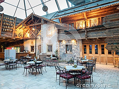 Trofana Tyrol in Mils-wooden traditional house Editorial Stock Photo