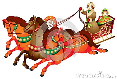 Troika, traditional Russian harness driving Vector Illustration