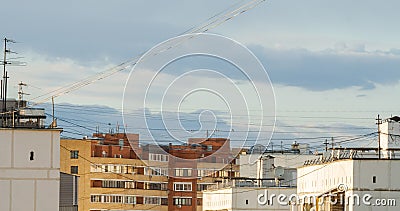 Troitsk city house rooftops and wires Stock Photo