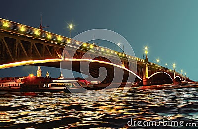 Troitsky Bridge over the Neva River on a white night Stock Photo