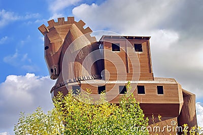 Landmark attraction Trojan Horse in troy ancient port city Canakkale, Turkey Stock Photo