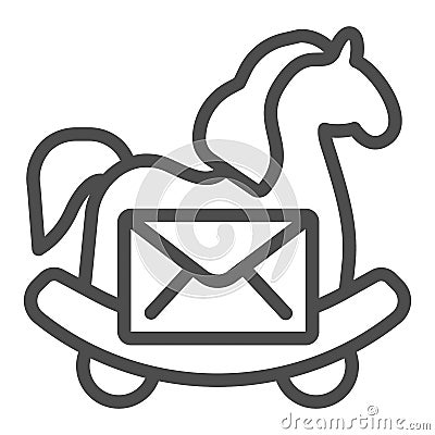 Trojan horse with letter line icon, web security concept, viral e-mail sign on white background, email envelope with Vector Illustration