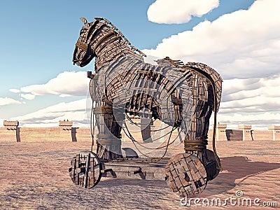 Trojan Horse at Troy Cartoon Illustration