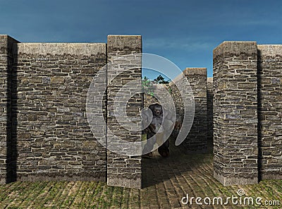 Troll, Ogre in Maze Illustration Stock Photo