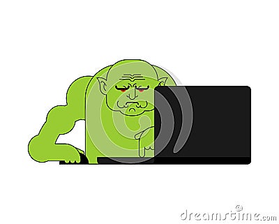 Troll online internet . Hater virtual. Green monster. Vector Vector Illustration