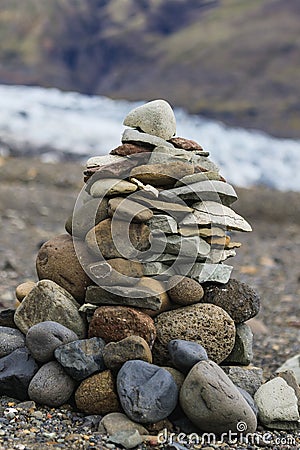 Troll rock pyramid made of stones in iceland Stock Photo