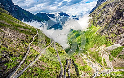 Troll`s Path Trollstigen or Trollstigveien winding mountain road Stock Photo