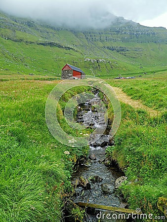 Trollanes creek next to the Trollanes village, Kalsoy, Faroe Islands Editorial Stock Photo