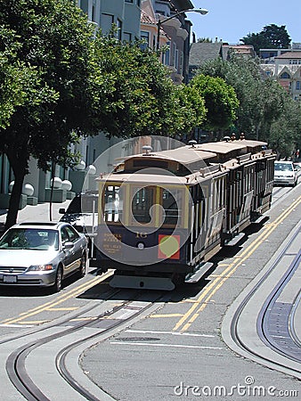 Trolley Car Climbing a San Francisco Hillside Stock Photo