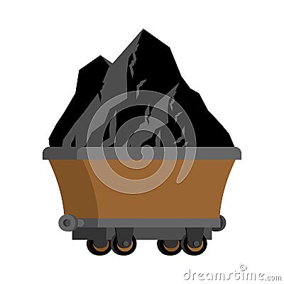 Trolley of Coal isolated. Mining Extraction mineral. Vector Vector Illustration