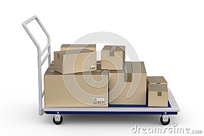 Trolley with heap of storage boxes Stock Photo