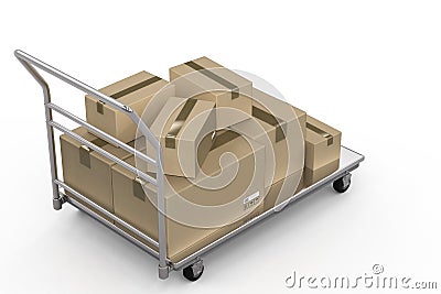 Trolley with heap of storage boxes Stock Photo