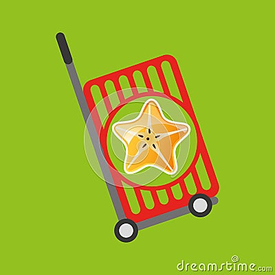 Trolley shop juicy star carambola fruit Vector Illustration