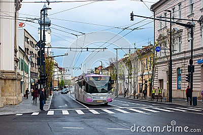 CLUJ-NAPOKA, ROMANIA - April 27, 2022. Trolleybus Astra ICPE-SAERP #101 riding with passengers in the streets of Cluj-Napoka. Editorial Stock Photo