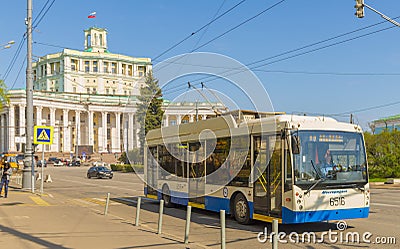 Trolleybus in Moscow streets. trackless trolley Editorial Stock Photo