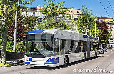 Trolleybus on a street of Lausanne Stock Photo