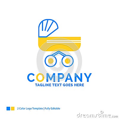 trolly, baby, kids, push, stroller Blue Yellow Business Logo tem Vector Illustration