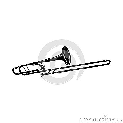 Trombone music instrument icon, black simple style Vector Illustration