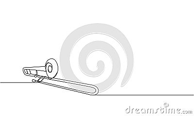 Trombone one line art. Continuous line drawing of musical, classical, symphony, trombone, blues, instruments, music Vector Illustration