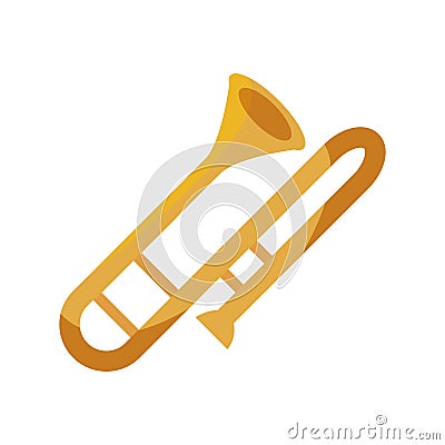 Trombone wind musical instrument isolated icon Vector Illustration