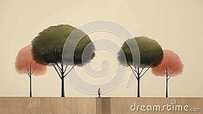 Trompe-l'oeil: Four Trees In Figurative Minimalism Stock Photo