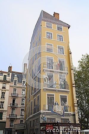 Trompe l`oeil on a Lyon building Editorial Stock Photo