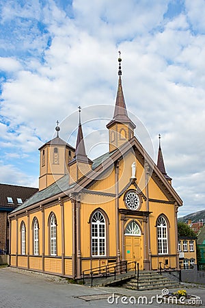 Catholic Our Lady Church And Bishops House in Tromso, Norway Editorial Stock Photo