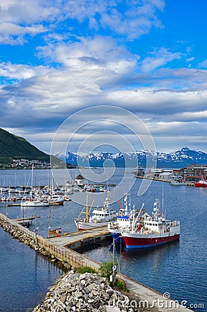 Tromso port and bay in July Stock Photo