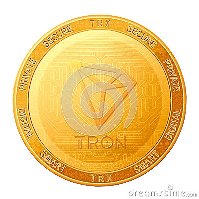 TRON coin isolated on white background; TRON TRX cryptocurrency Cartoon Illustration