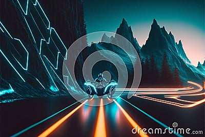 Tron movie background, inspired, landscape, futuristic, generative ai Stock Photo