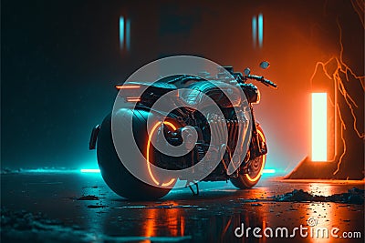 Tron movie motorcycle inspired, background, futuristic, generative ai Stock Photo