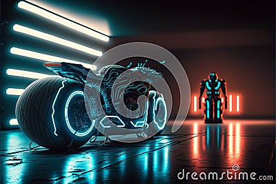 Tron movie motorcycle inspired, background, futuristic, generative ai Stock Photo