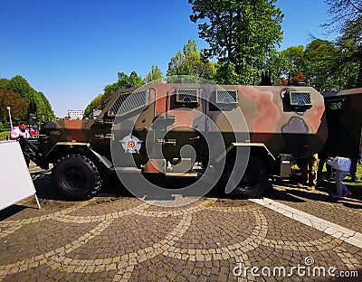 Troop transport vehicle at Land Forces Day - April 23, 2023 - Bucharest, Carol I park Editorial Stock Photo